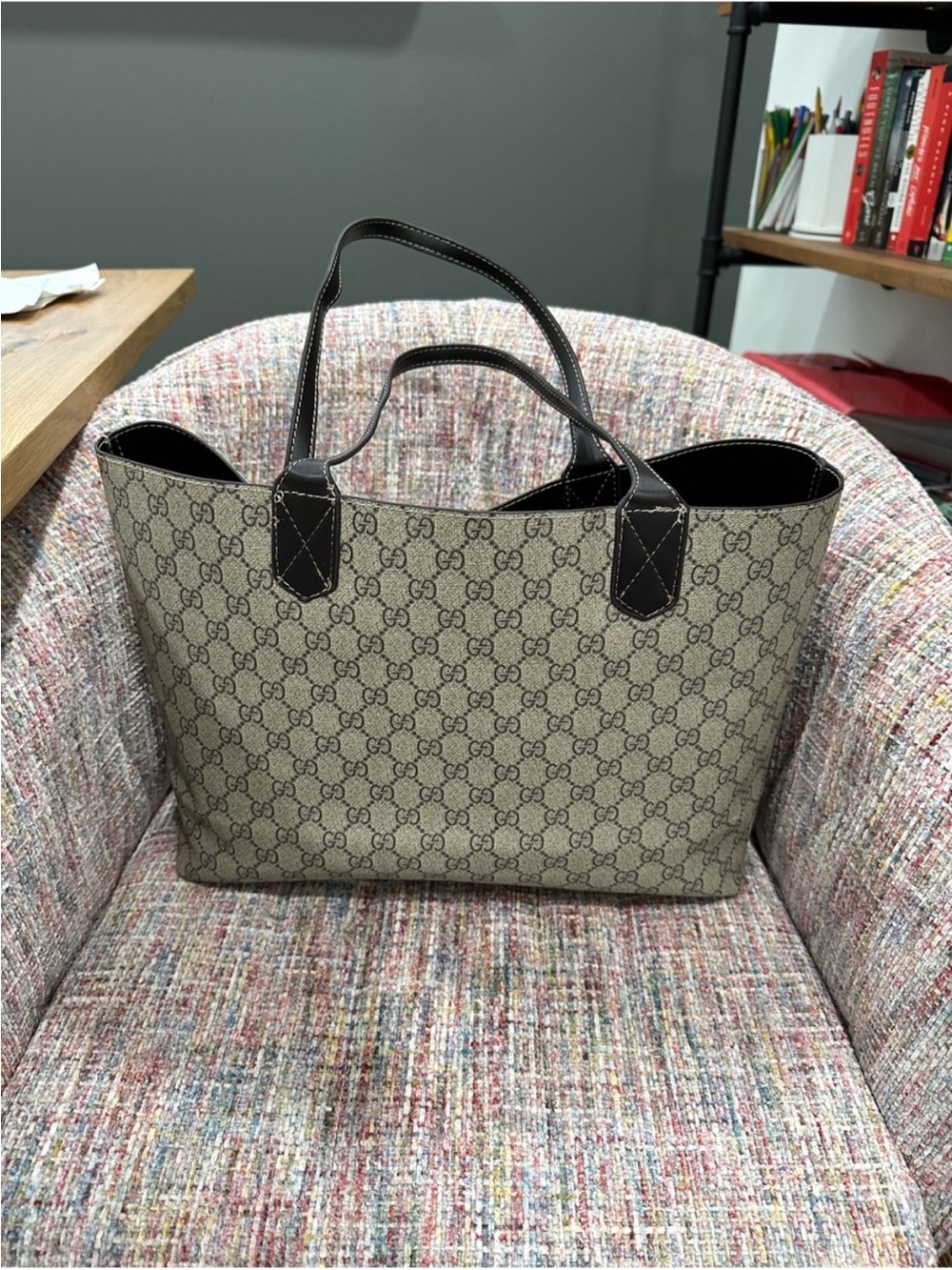 Gucci GG Supreme Canvas Tote with Dark Brown Trim